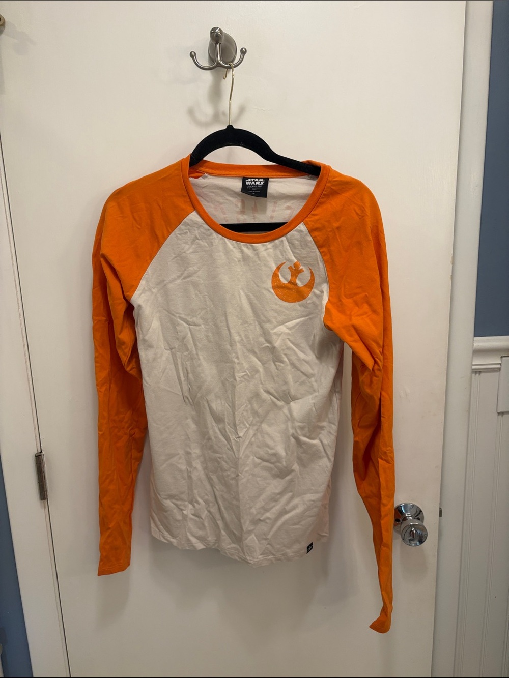 Star Wars White and Orange Raglan Long Sleeve Tee - Rebel Alliance Logo